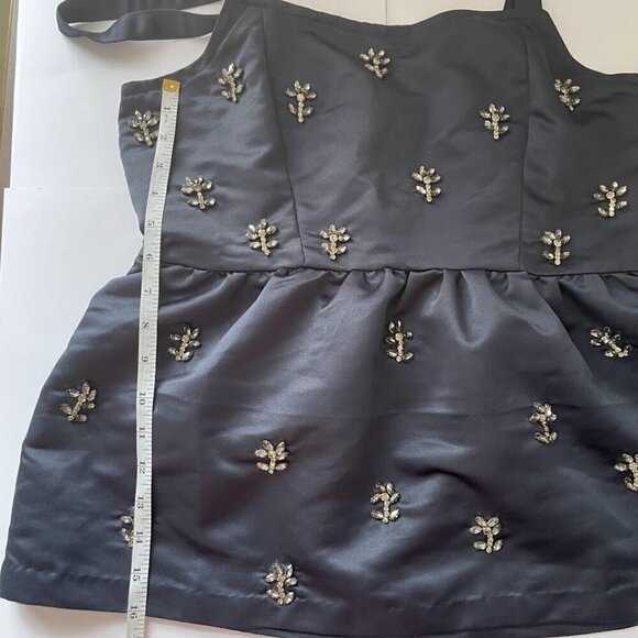 Anthropologie Dhruv Kapoor Beaded Rhinestone Satin Navy Diamante Sleeveless - Picture 8 of 10